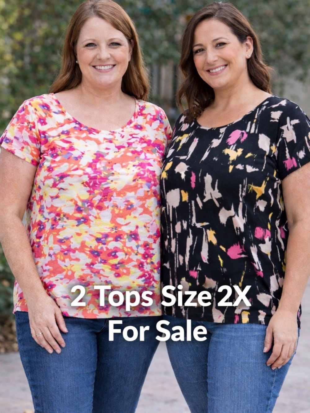 Daisy Fuentes 2X Tops Bundle 2 Piece Cap Sleeve Scoop Neck Floral Abstract